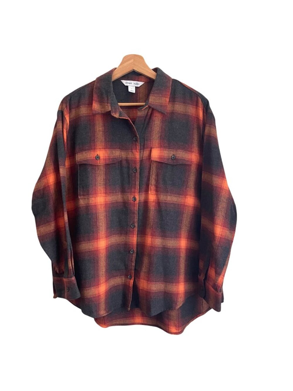 Old Navy Womens Tunic Boyfriend Shirt Size L Swiftie Evermore Plaid Flannel Cozy